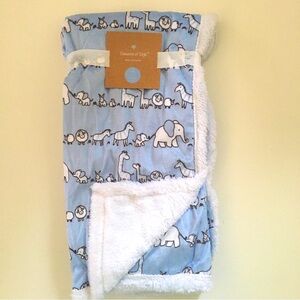 NEW Baby Blanket Blue Sherpa Reverse Animal Theme Baby Gift | Elements of Style